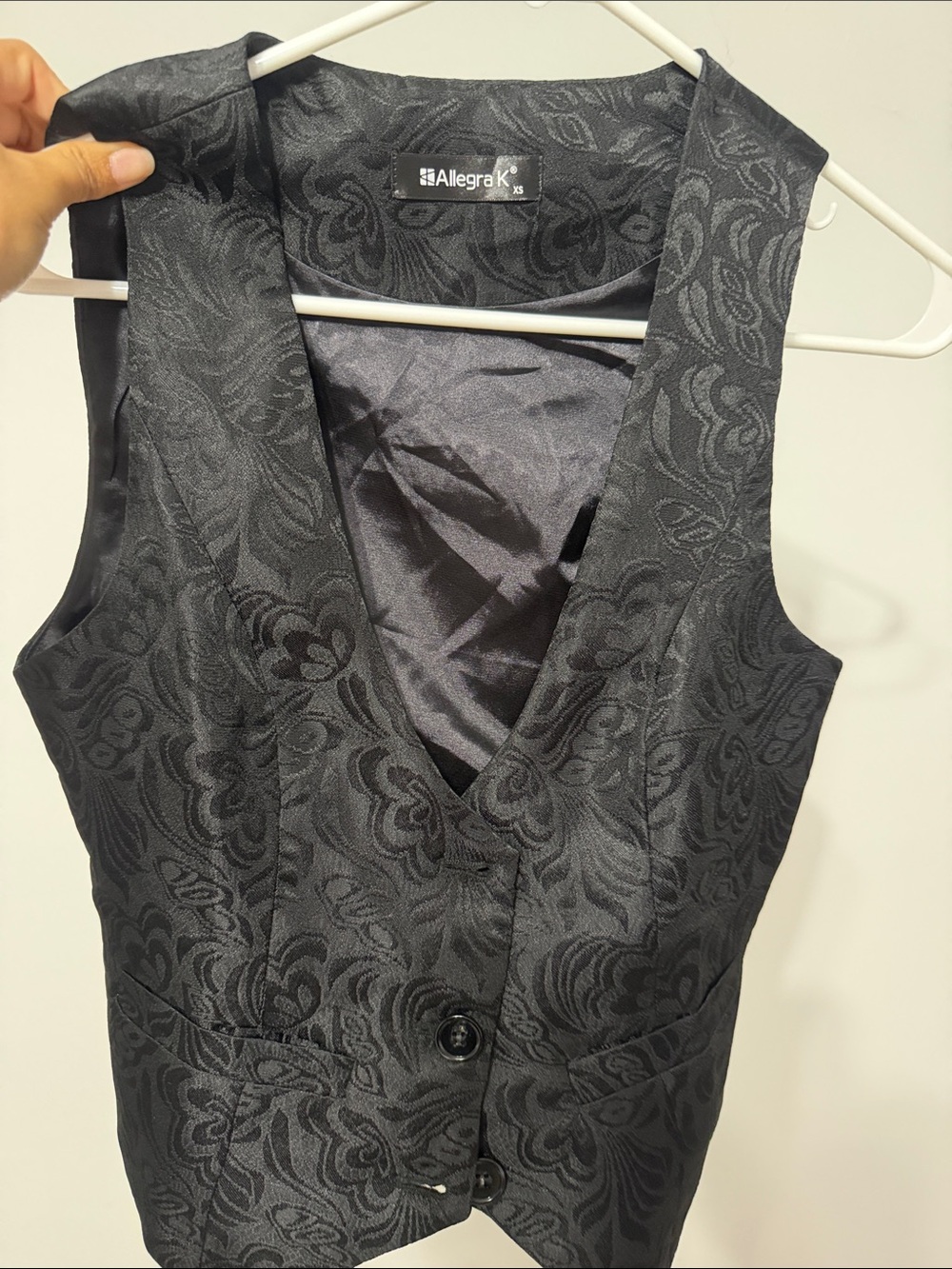Allegra K Black Floral Jacquard Button Vest